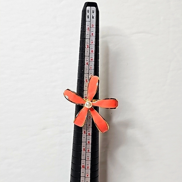 Large Flowered Custom Peach Ring W/Center Pearl & Gold Adj. Band OS - Picture 8 of 10